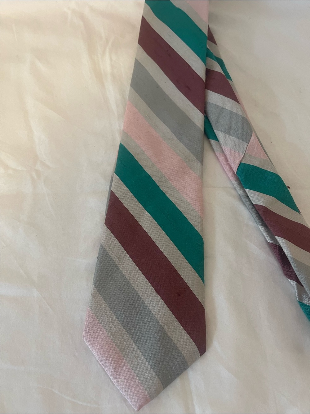 Guy Laroche Vintage Men's Silk Striped Tie Pink Gray Burgundy Teal Classic